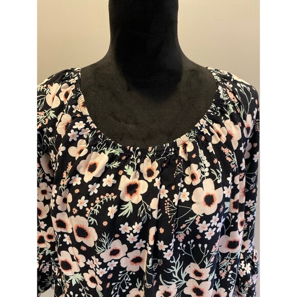 Terra & Sky Tunic Blouse Plus Size 2X Floral Print Ruffle Hem Bell Sleeve Boho - Picture 3 of 10